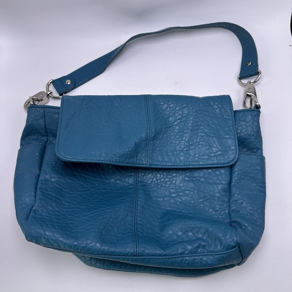 Jewell Thirty One Shoulder Hand Bag Pebbled‎ Faux Leather Flap Pocket Teal